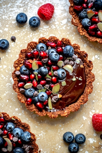 Mini Chocolate Tarts with fruits on top