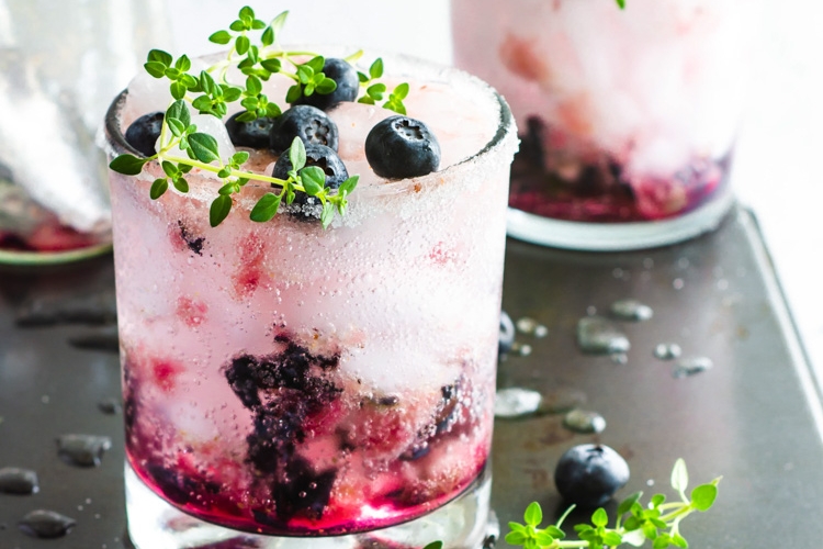 Blueberry Thyme Mojito in a glass