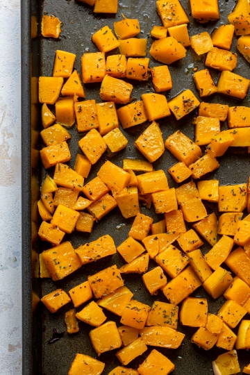roasted butternut squash on a tray