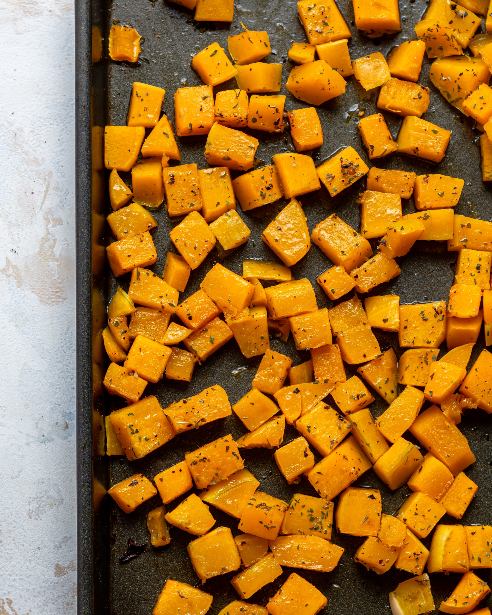 roasted butternut squash on a tray