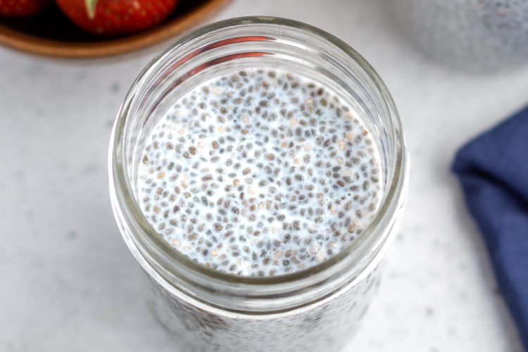 chia pudding in a glass jar