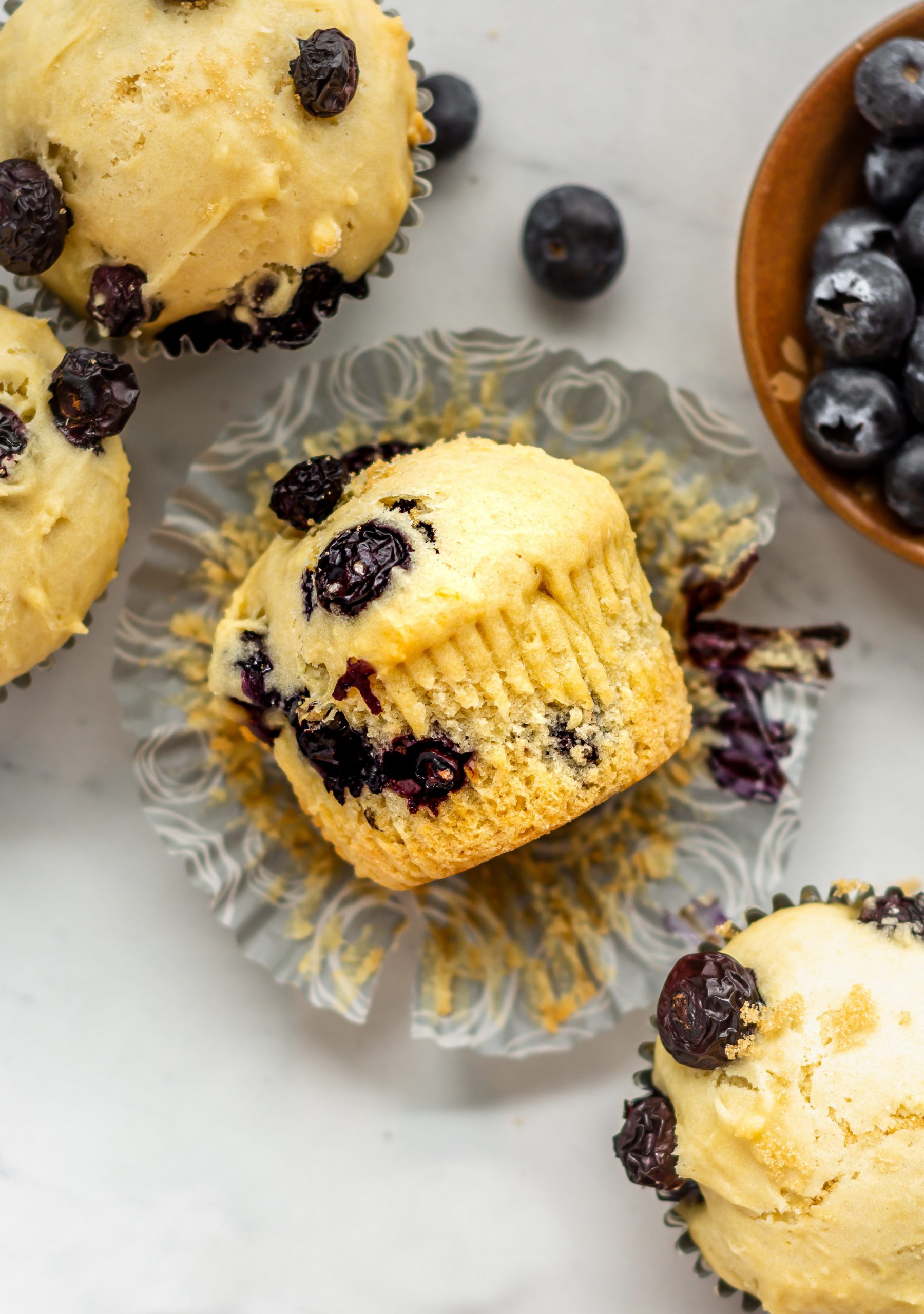vegan blueberry muffins in muffin liner