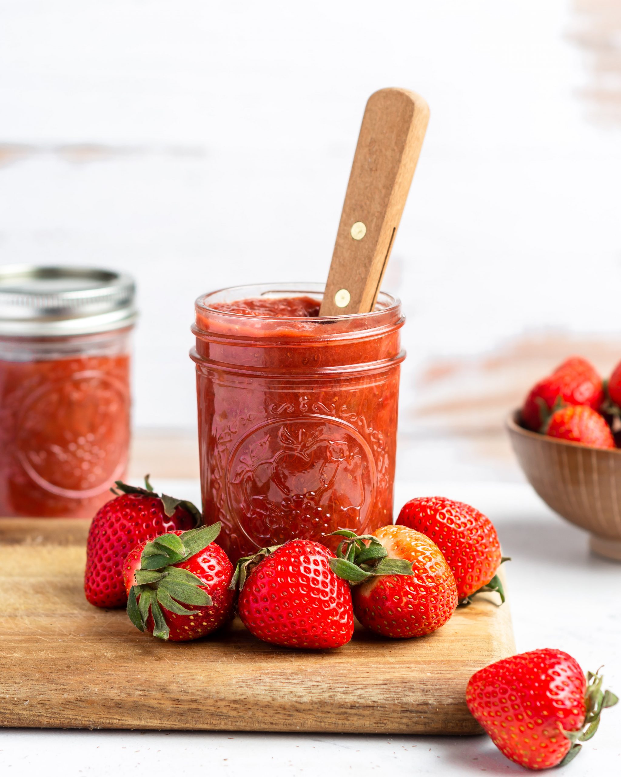 strawberry rhubarb jam in a mason jar