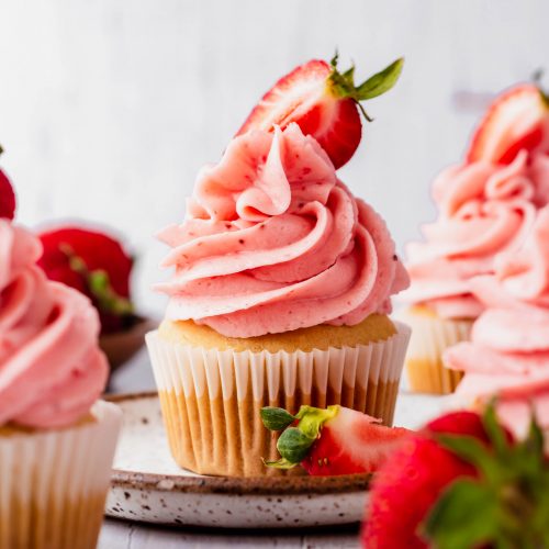 vegan vanilla cupcakes with Strawberry Frosting