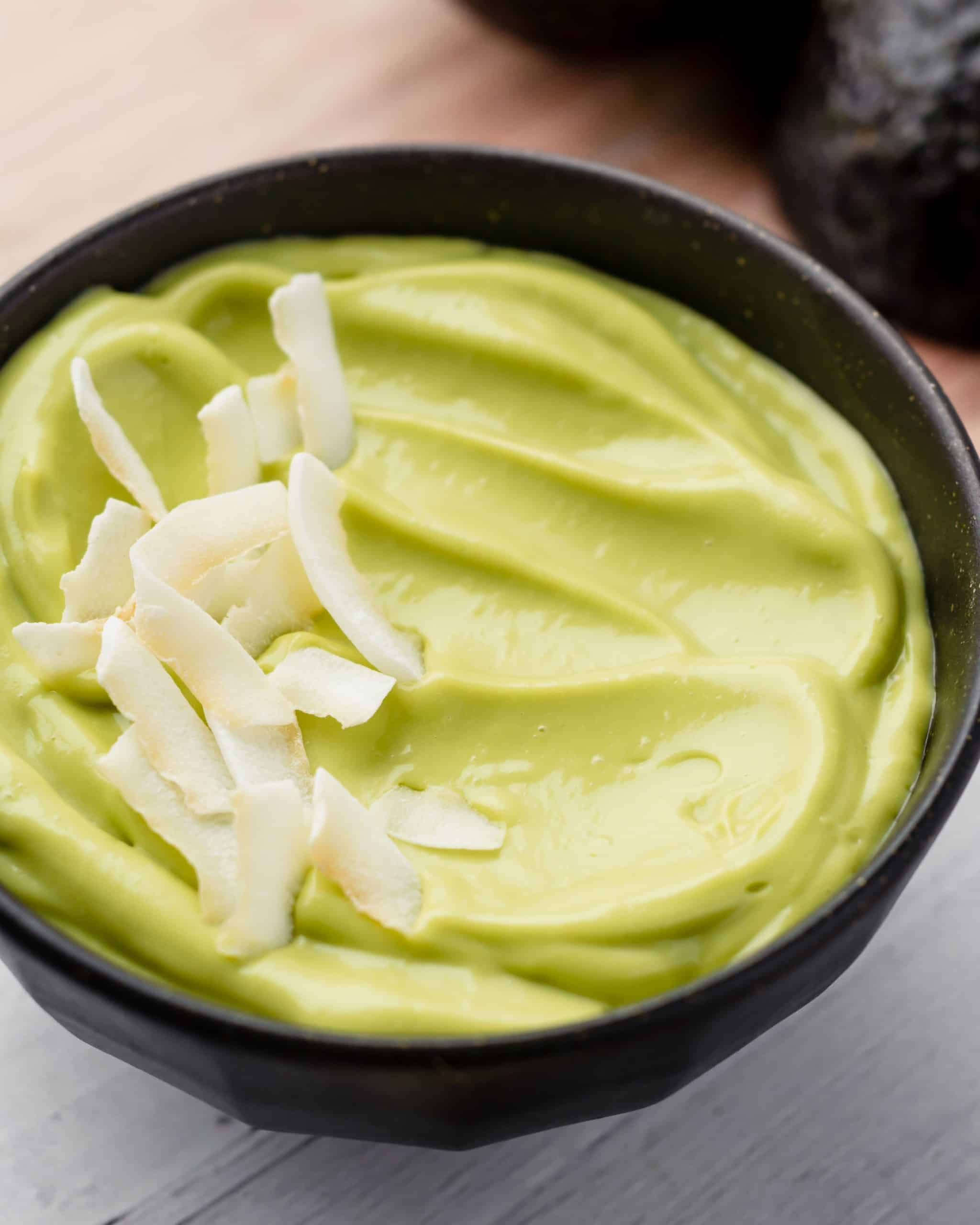 vegan and gluten-free avocado pudding in a bowl