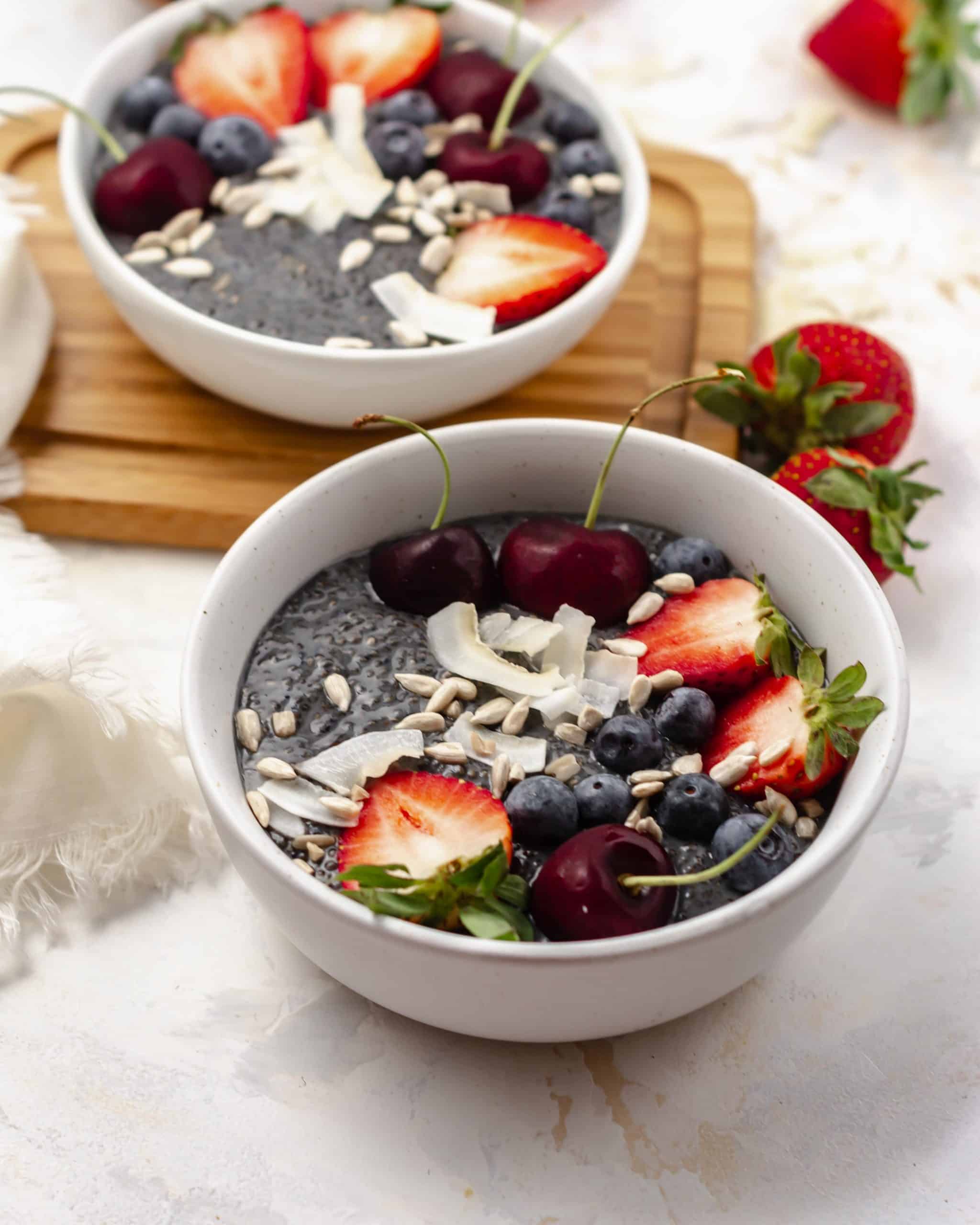 lemon blueberry chia pudding in a bowl