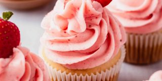 vegan vanilla cupcakes with strawberry frosting